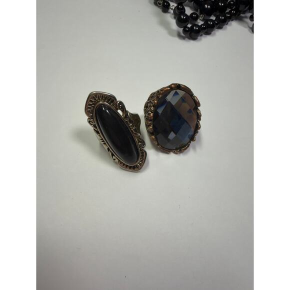 10 shinning black gunmetal charcoal gray necklace bangle bracelet earrings ring - Picture 4 of 11